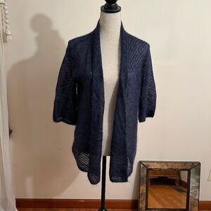 Eileen Fisher Metallic Blue Cardigan Knit Sweater Size M Medium